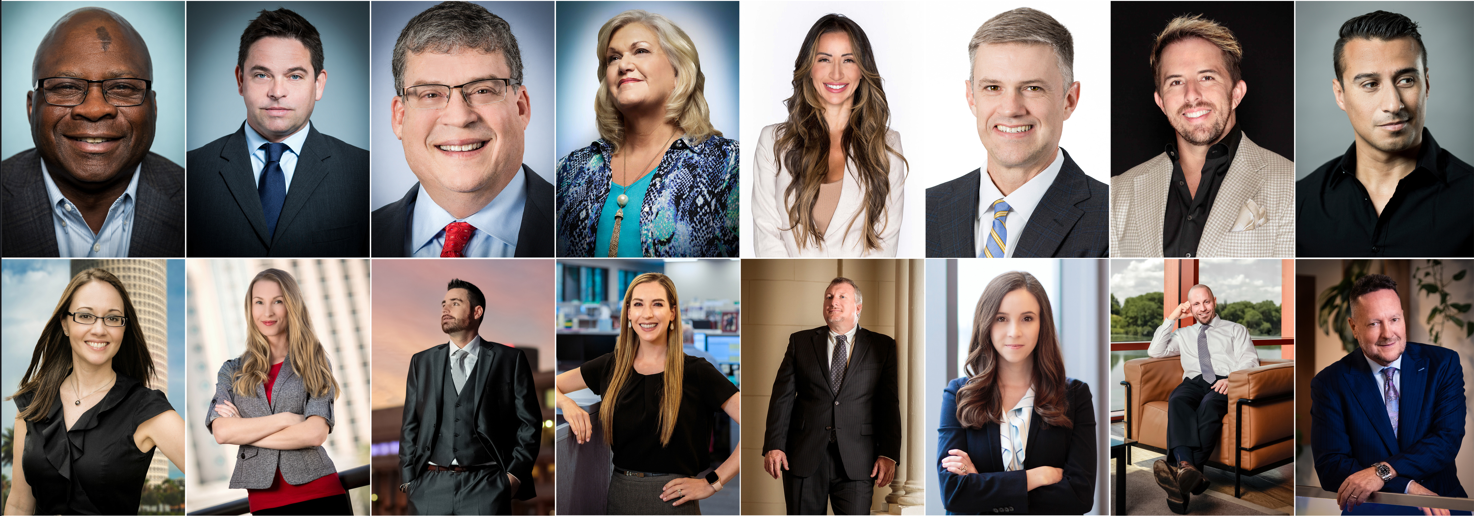 Grid of professional corporate headshots and commercial photography by JRP Media